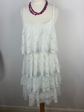 Apricot white lace dress tiered lined UK12