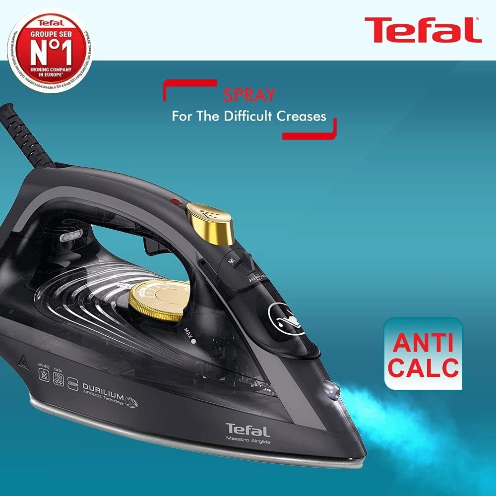Tefal Maestro 2200 Watt Air Glide Steam Iron Black Gold Free