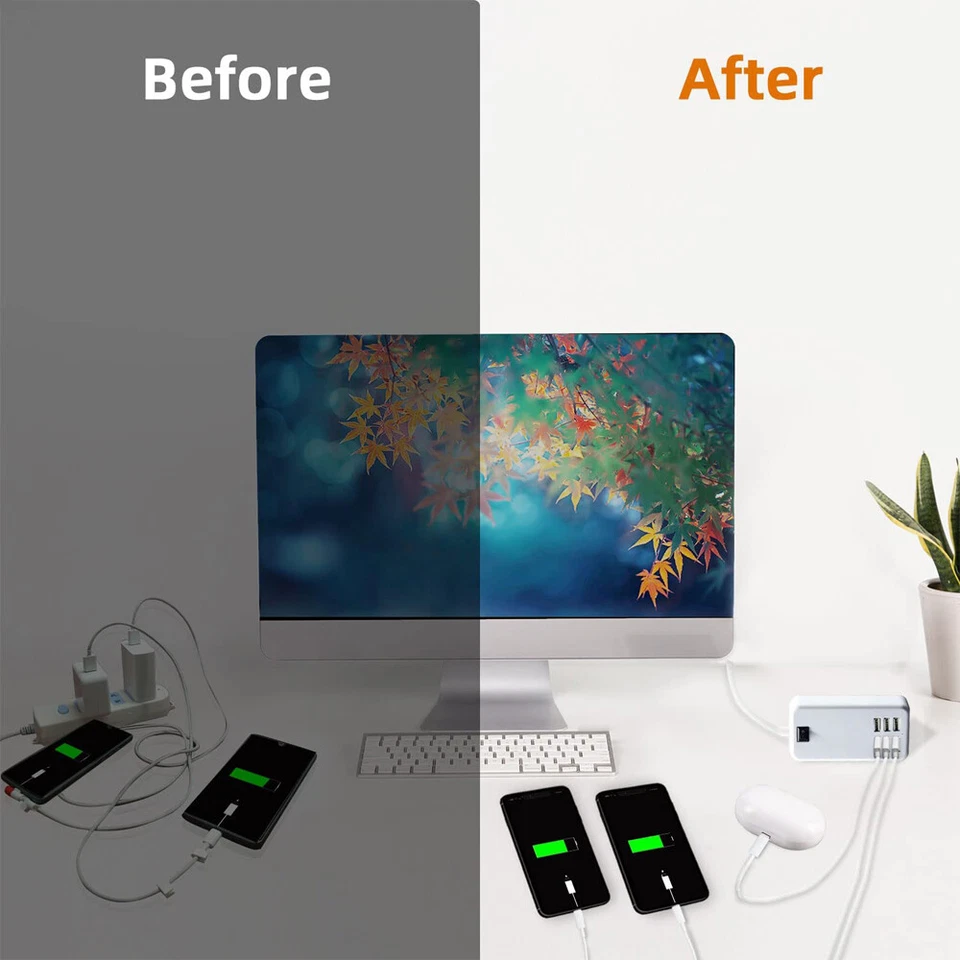 Multi 6 Port USB Hub Wall Charger Station Fast Charging Desktop AC Power Adapter - Image 4 of 4