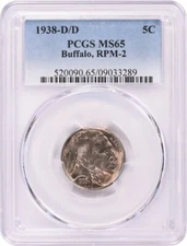 1938-D/D Buffalo Nickel RPM2 MS65 PCGS
