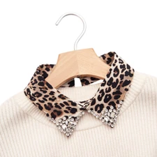 Women Animal Leopard Printed Crystal Detachable Collar Rhinestone Tops Choker