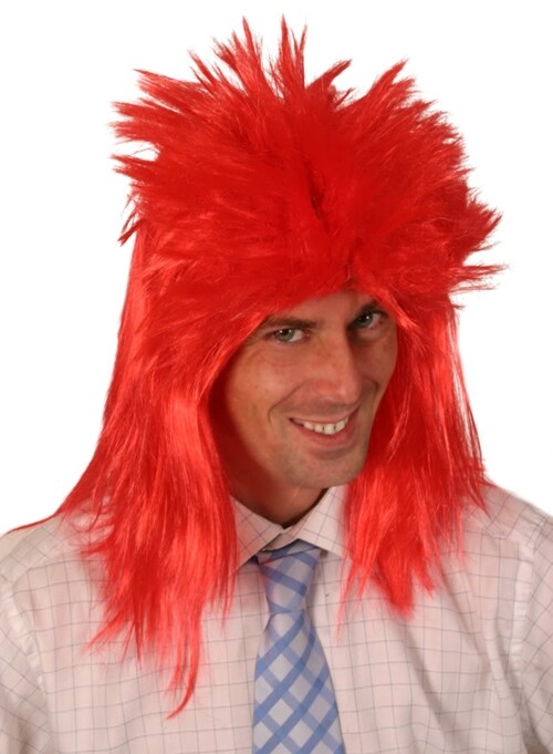 Súper Fresco Disfraz 80s Peluca Estilo Barra Estilo Rojo Spiky