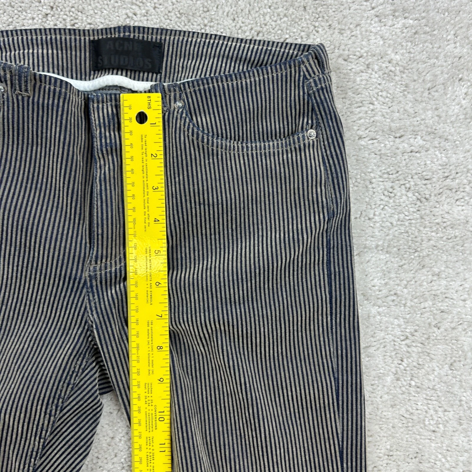 Pantalone donna Acne Studios taglia 27 34 blu a righe skinny elasticizzato no blu floccato