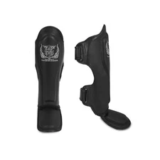 Top King New Pro Leather Shin Guards for Muay Thai Large Black