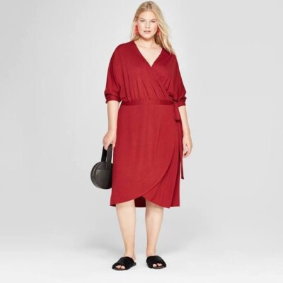 red knit wrap dress Knit Midi Wrap Dress