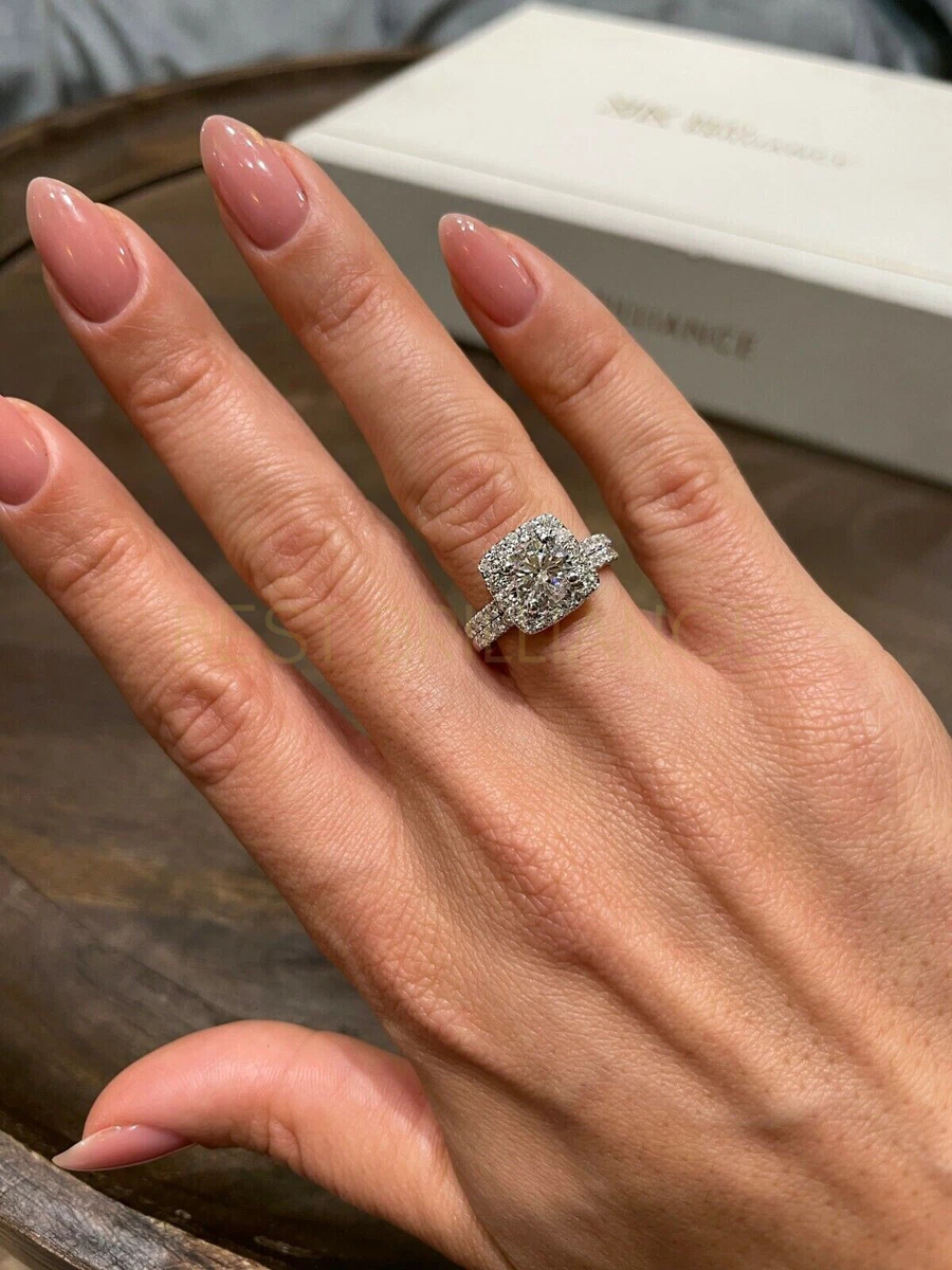 14K White Gold I VS1 2.3 Carat Natural Round Diamond Halo Matching