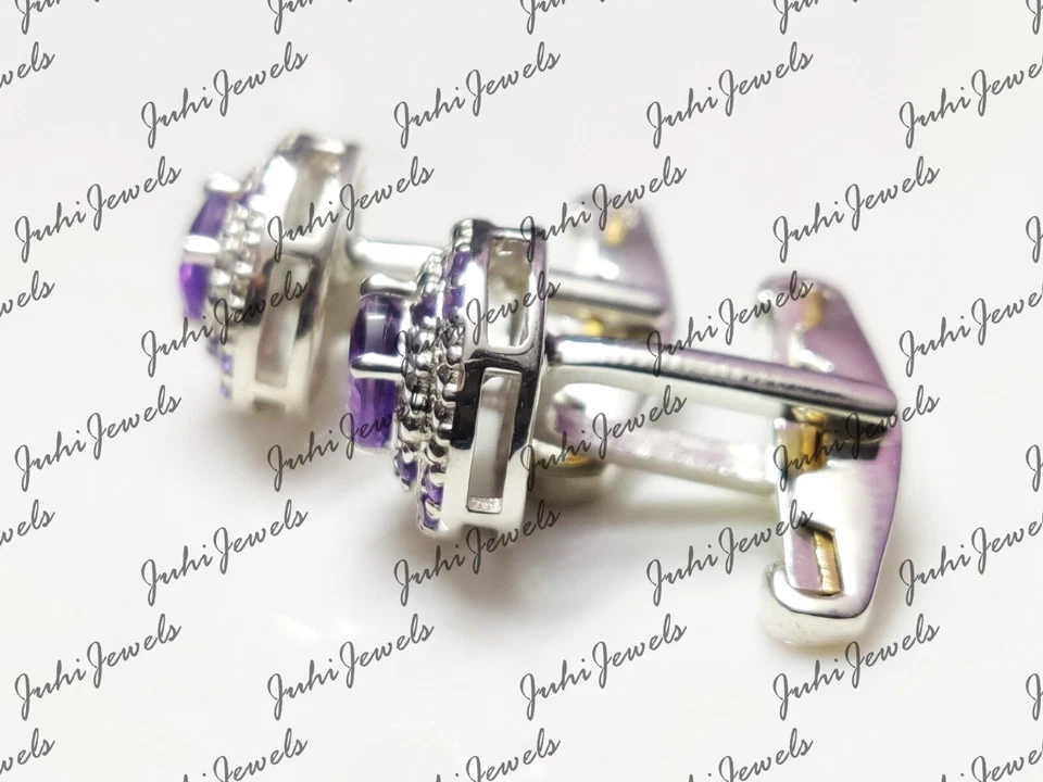 Gemelli In Argento Con Ametista Ovali 5X7 Mm Per Uomini Gemelli Da Matrimonio - Immagine 3 di 4