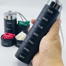 7 Days Pill Box Metal Medicine Dispenser Case Weekly Tablet Organizer Container