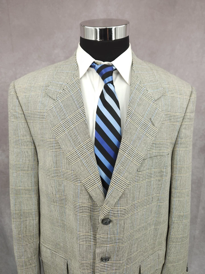 Jeffrey Banks Blazer Mens 46R Gray Windowpane Silk Wool Sports Coat Jacket 3 B - Image 3 of 4