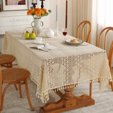 Hollow Out Lace Tassel Table Cover Cloth Crochet Square Tablecloth Retro DIY UK