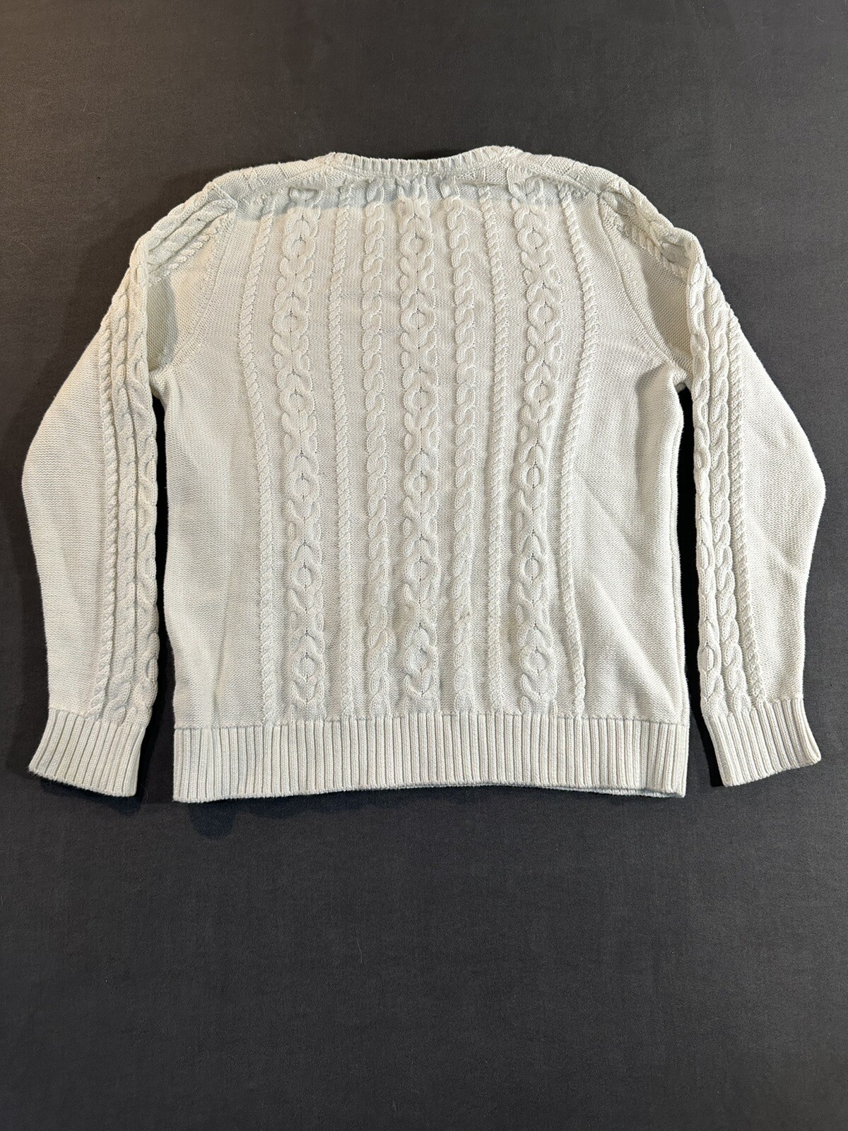 L L Bean Women's Size XLarge Long Sleeve Ivory White 100 Cotton Cable