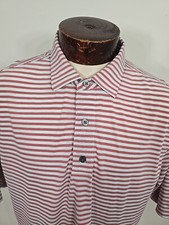 Footjoy Mens Large Red White Gray Striped Short Sleeve Golf Polo Shirt