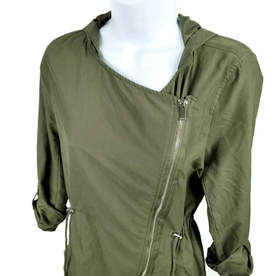Chaqueta Ambiance Verde Ligera Frontal Cremallera Con Capucha Pestaña Enrollable Cintura Cintada Para Mujer S Foto 4 de 4