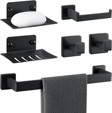 6 Pieces Matte Black Bathroom Accessories Set,Sturdy 304 Stainless Steel Bathroo