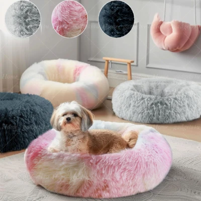 Washable Dog Bed Donut Soft Round Plush Cat Beds For Calming Pet Anti Anxiety UK