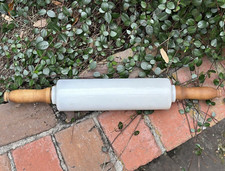 ANTIQUE MILK GLASS ROLLING PIN WITH WOODEN HANDLES