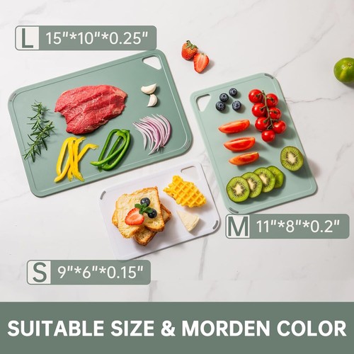 Plastic Cutting Board Set of 3-Cutting Boards for Kitchen BPA Free, Large-Small
