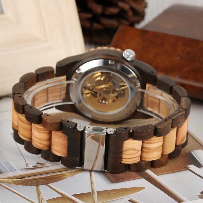 Luxury Mens Watch Automatic Mechanical Wooden Watch Roman Numerals Display reloj - image 4 of 4