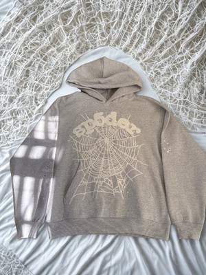 sp5der Men's Gray Graphic Print Pullover Hoodie Fleece Hooded Size S