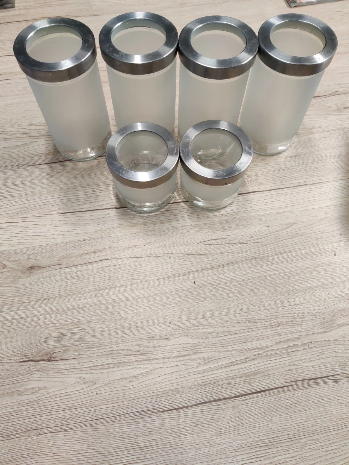 6 IKEA Glass Dropper Frosted Glass Storage Canister / Container Jars with Lids