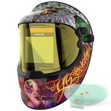 True Color Solar Powered Auto Darkening Silver Welding Helmet with SIDE VIEW