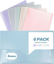 Folders with Pockets 6 Pack, Pastel Colors , Plastic Folder with Pocket, Pol...
