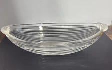 Neo Classic by Mikasa Oval Clear Glass Ribbed Bowl 13" w/ frosted handles
