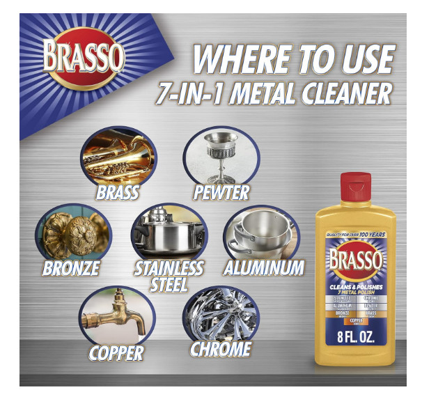 8 oz Brasso Metal Polish –All Purpose Cleaner for Brass, Bronze, Chrome & Copper