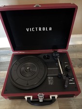 Victrola Portable Suitcase Record Player Style- Auxiliary Port. Turntable RED
