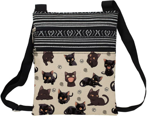 Black Cat Crossbody Bag Cute Black Kitten Present for Cat Lovers Women