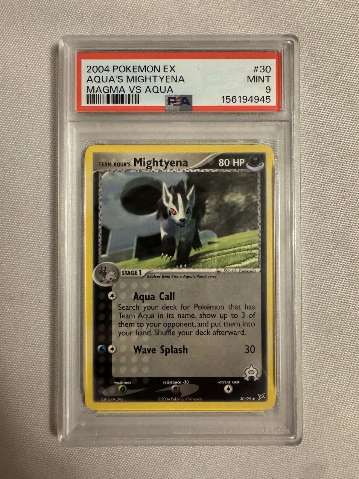 2004 Pokemon Team Aqua’s Mightyena EX Team Magma Vs Team Aqua 30/95 PSA 9 MINT!