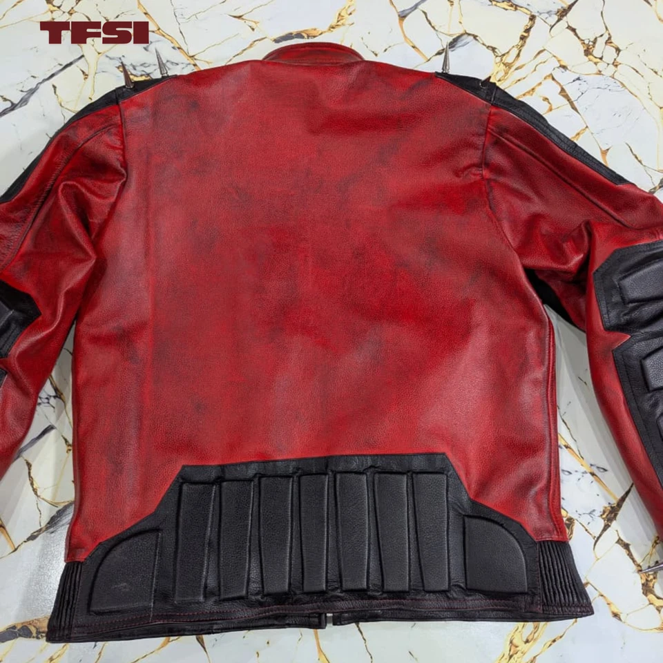 Pelle Pelle Men’s Custom Studded Red Leather Biker Jacket - Image 4 of 4