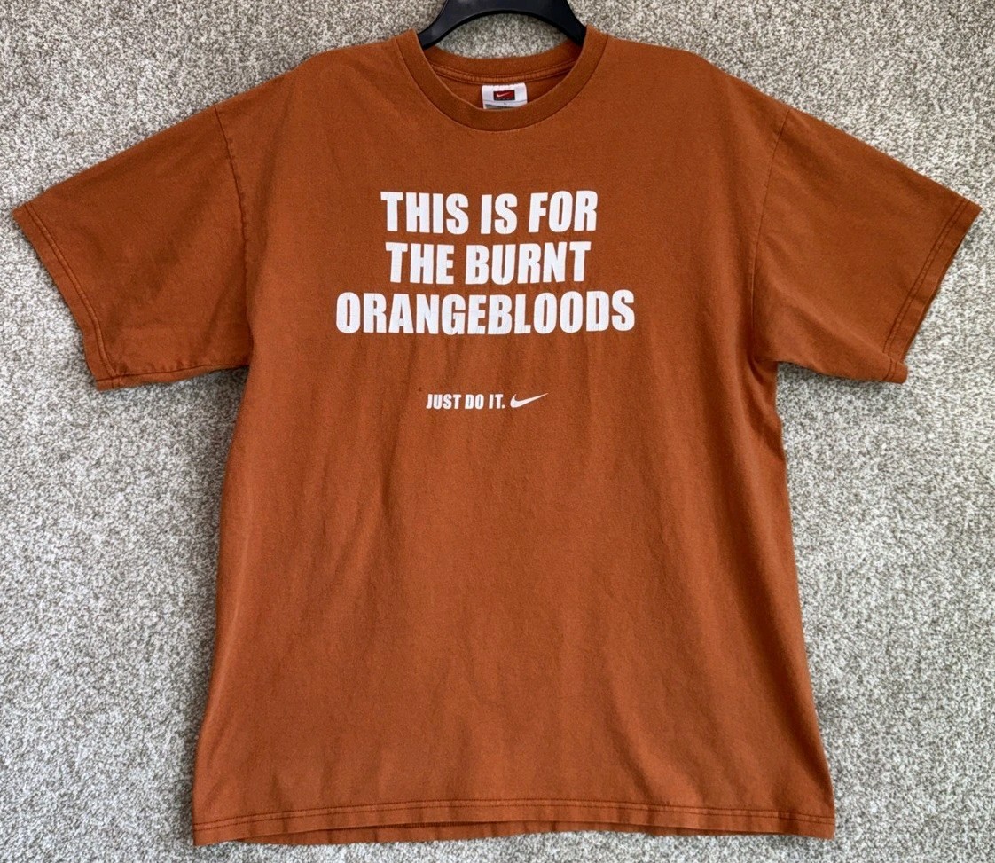 Vintage Nike NCAA Mens Large Orange UT Texas Longhorns Just Do It S/S T-Shirt