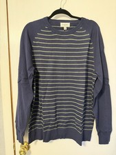 Goodfellow Co Men's Navy Gray Striped Knit Pullover Sweater Crew Neck L