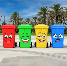 Bin Stickers Dustbin Decals Happy Face Art Wheelie Bin Fun Decor Graphics 4PCS