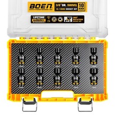 38 Drive Universal Impact Socket Set 10pcs Metric 10-19mm Swivel Sockets