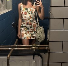 Reformation Jeans Davies Bustier Denim Comic Book Print Mini Dress Women's Sz 2