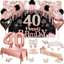 40Th Birthday Decorations Women, 49Pcs Black Rose Gold Black Happy 40Th