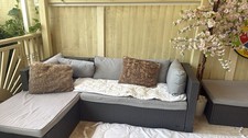 Grey Rattan/Wicker Effect Corner Sofa Lounge Set with Cushions & Footstool