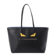 FENDI Vitello Elite Cuoio Monster Buggies Medium Roll Tote Black Multicolor Blue