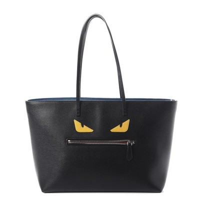 FENDI Vitello Elite Cuoio Monster Buggies Medium Roll Tote Black Multicolor Blue