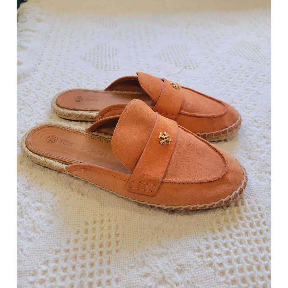 Tory Burch Naranja Gamuza Alpargata Mula Mocasines Zapatos Mujer Talla 7M Foto 3 de 4