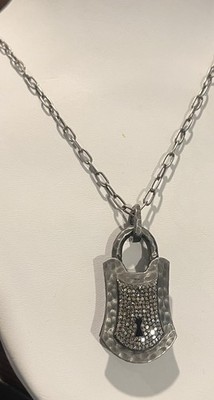 PAVE diamond Padlock pendant necklace 925 silver lock