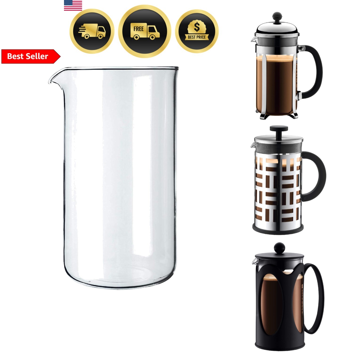 34oz French Press Carafe Replacement Borosilicate Glass Dishwasher Safe