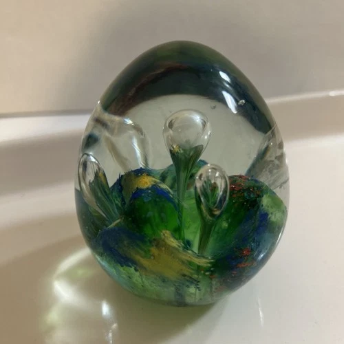 Vintage Multi-Color Controlled Bubbles Murano Style Glass Art Paperweight