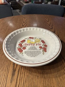 Vintage Hankook Cherry Pie Recipe Stoneware Deep Dish Pie Plate 10.75”