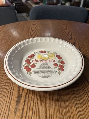 Vintage Hankook Cherry Pie Recipe Stoneware Deep Dish Pie Plate 10.75 
