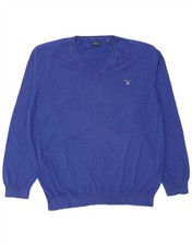 Gant Mens V-Neck Jumper Sweater 3XL Blue Cotton DS02