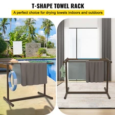 VEVOR Pool Towel Rack, 5 Bar, Brown, Freestanding Outdoor PVC T-Shape Poolside S