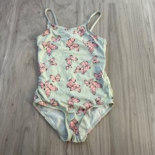 H M Girls  One-Piece Swimsuit   Light minty Blue with Pink butterfly Print  